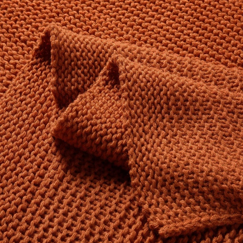 TREELY Knitted Throw Blanket Rust Orange Knit Throw Blanket for Couch Sofa Beach Chair, 50" x 60" - Image 5